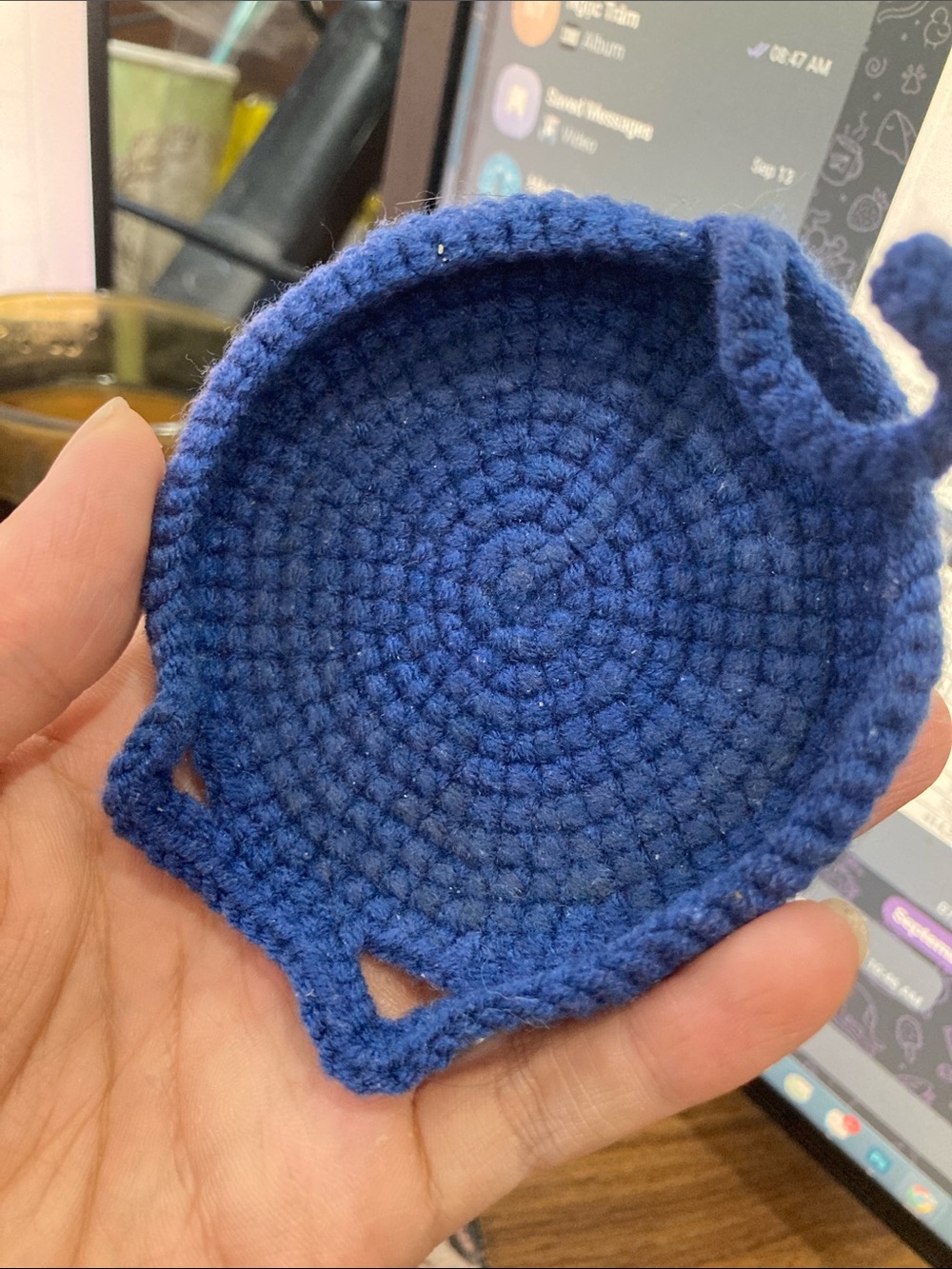 Handmade Crochet Coffee Cup Coaster Nest - Deep Blue